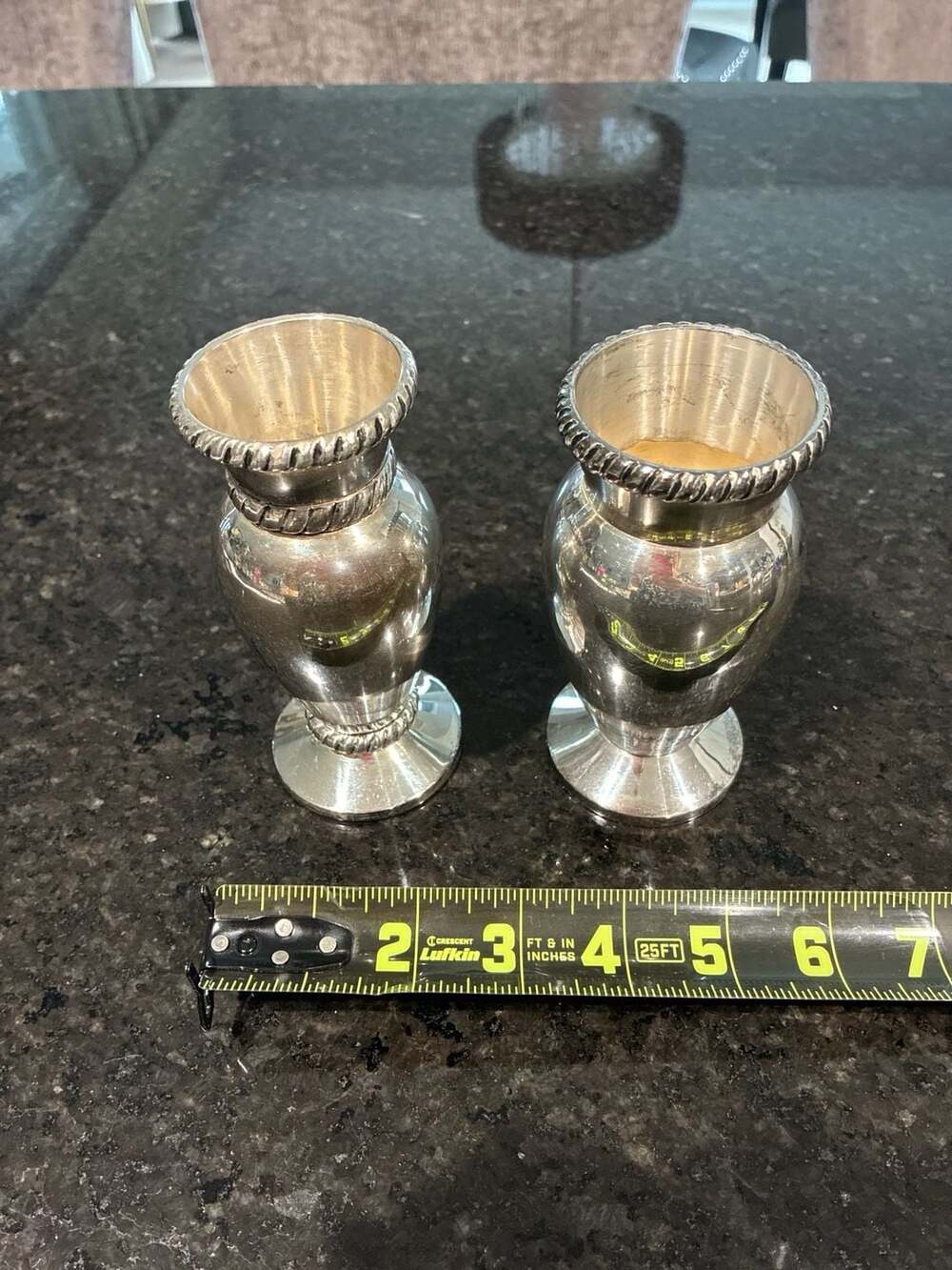 Pottery Barn Silver Rope Bud Vases, Set of 2, 4" A448